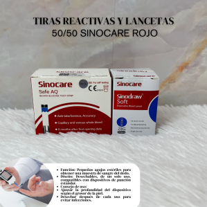 TIRAS REACTIVAS Y LANCETAS 50/50 SINOCARE ROJO
