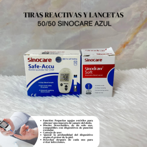 TIRAS REACTIVAS Y LANCETAS 50/50 SINOCARE AZUL